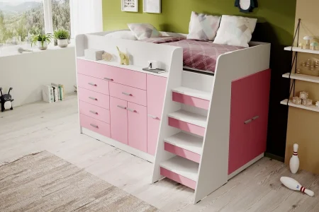 Rosa Jugendmöbel der Serie Ingenio mit Etagenbett | Jugendmöbel 2