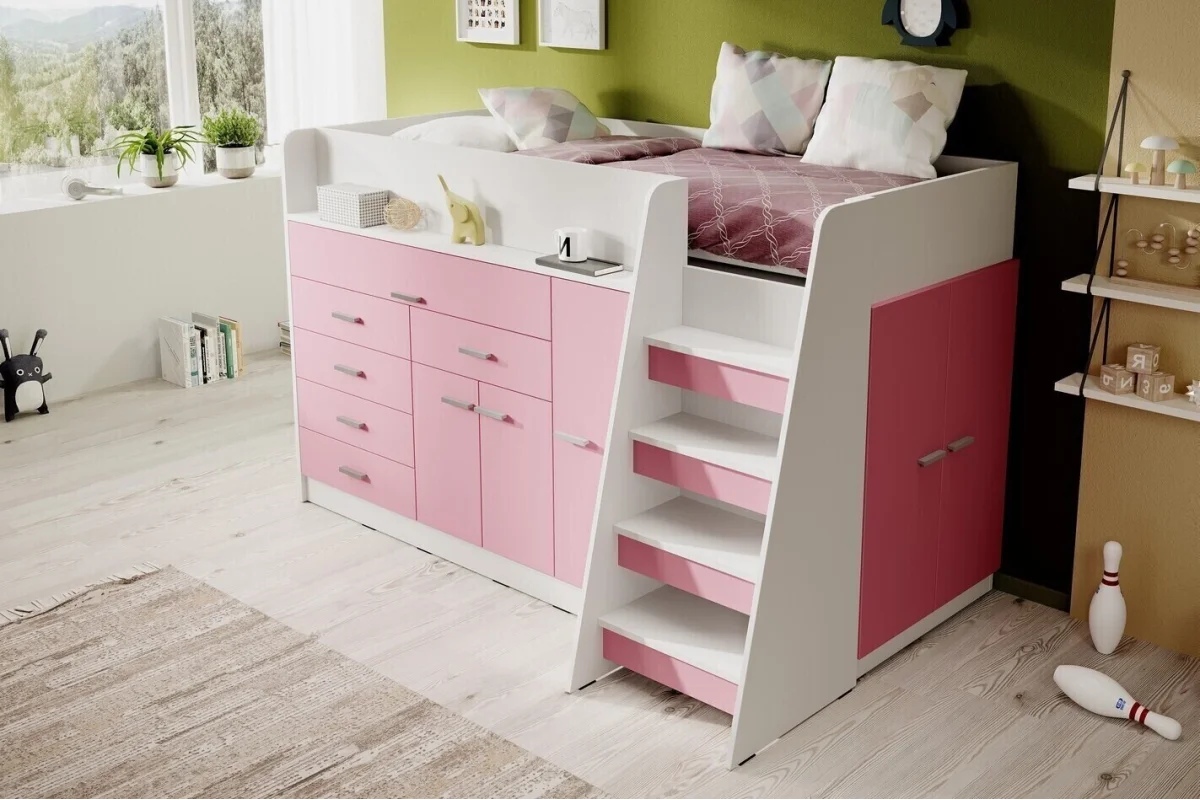 Rosa Jugendmöbel der Serie Ingenio mit Etagenbett | Jugendmöbel