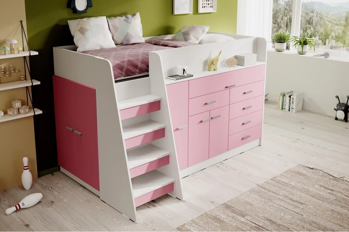 Rosa Jugendmöbel der Serie Ingenio mit Etagenbett | Jugendmöbel