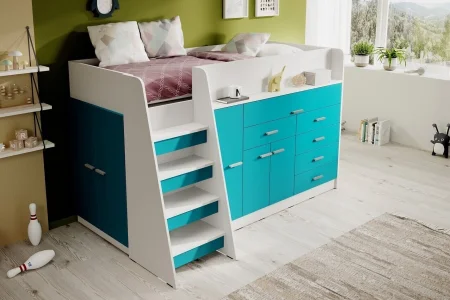 Türkisfarbene Jugendmöbel der Serie Ingenio mit Etagenbett | Jugendmöbel