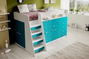 Türkisfarbene Jugendmöbel der Serie Ingenio mit Etagenbett | Jugendmöbel