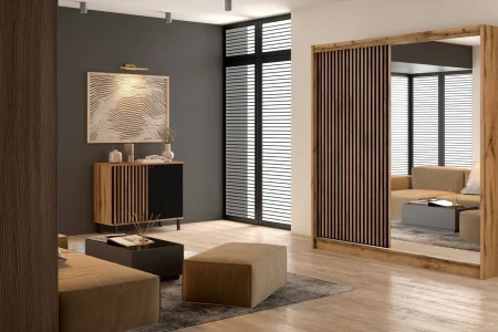 Schiebetürenschrank mit Spiegel und Lamellen Luton 200 | Für das Schlafzimmer