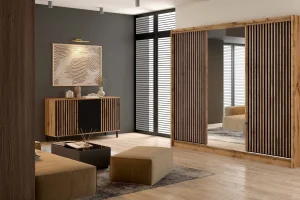 Schiebetürenschrank mit Lamellen und Spiegel 250 Luton | Für das Schlafzimmer, den Flur