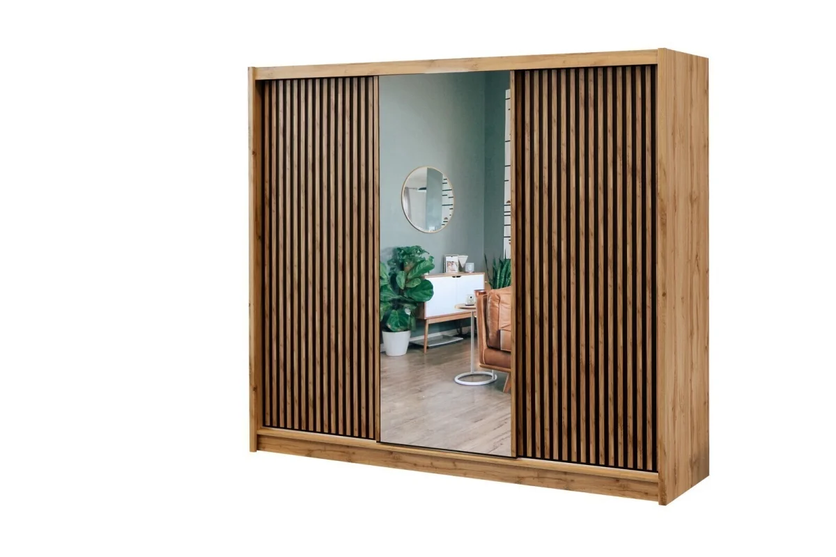 Schiebetürenschrank mit Lamellen und Spiegel 250 Luton | Für das Schlafzimmer, den Flur