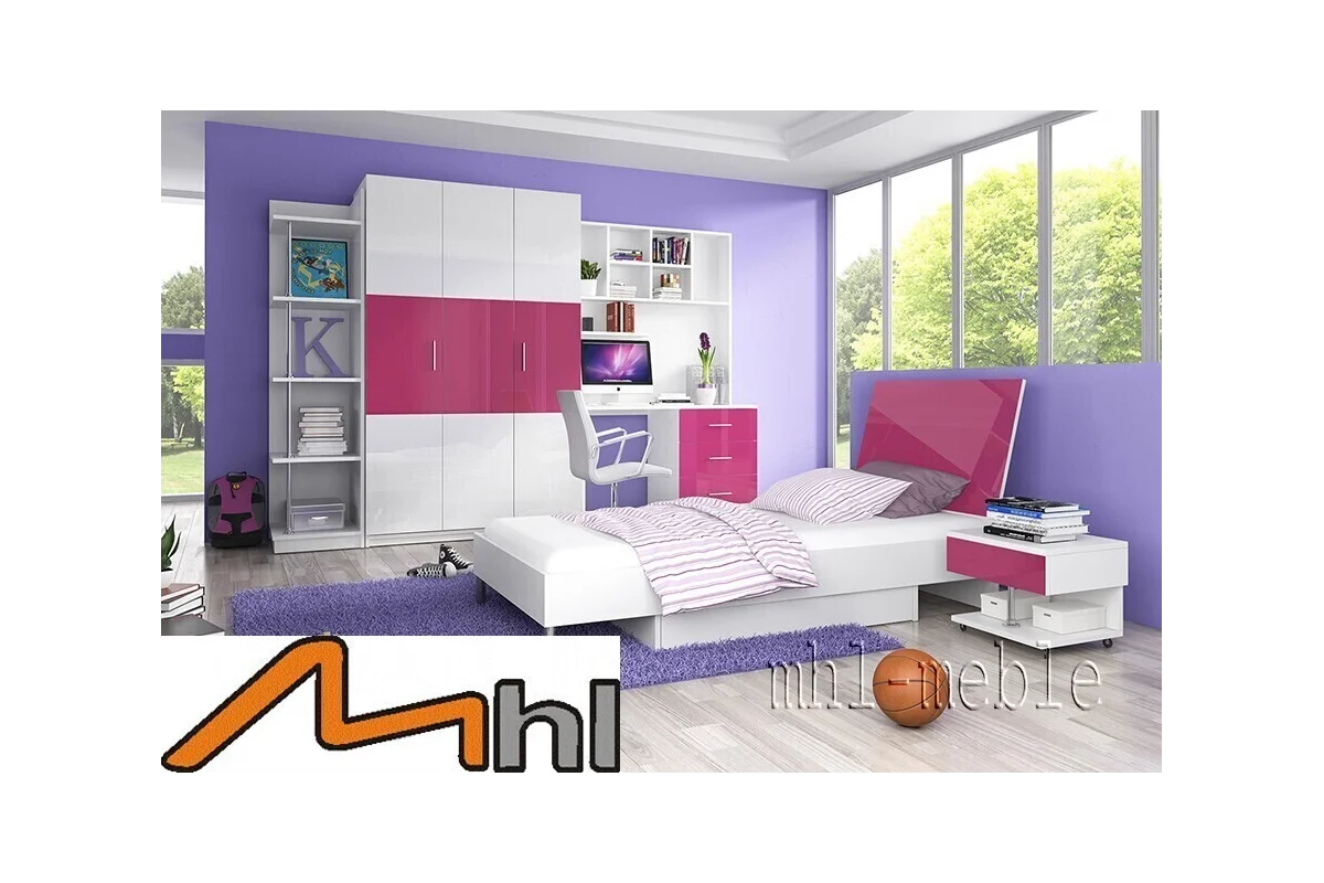 Zestaw mebli młodzieżowych z łóżkiem PARADISE 3 różowy