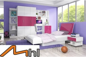 Zestaw mebli młodzieżowych z łóżkiem PARADISE 3 różowy